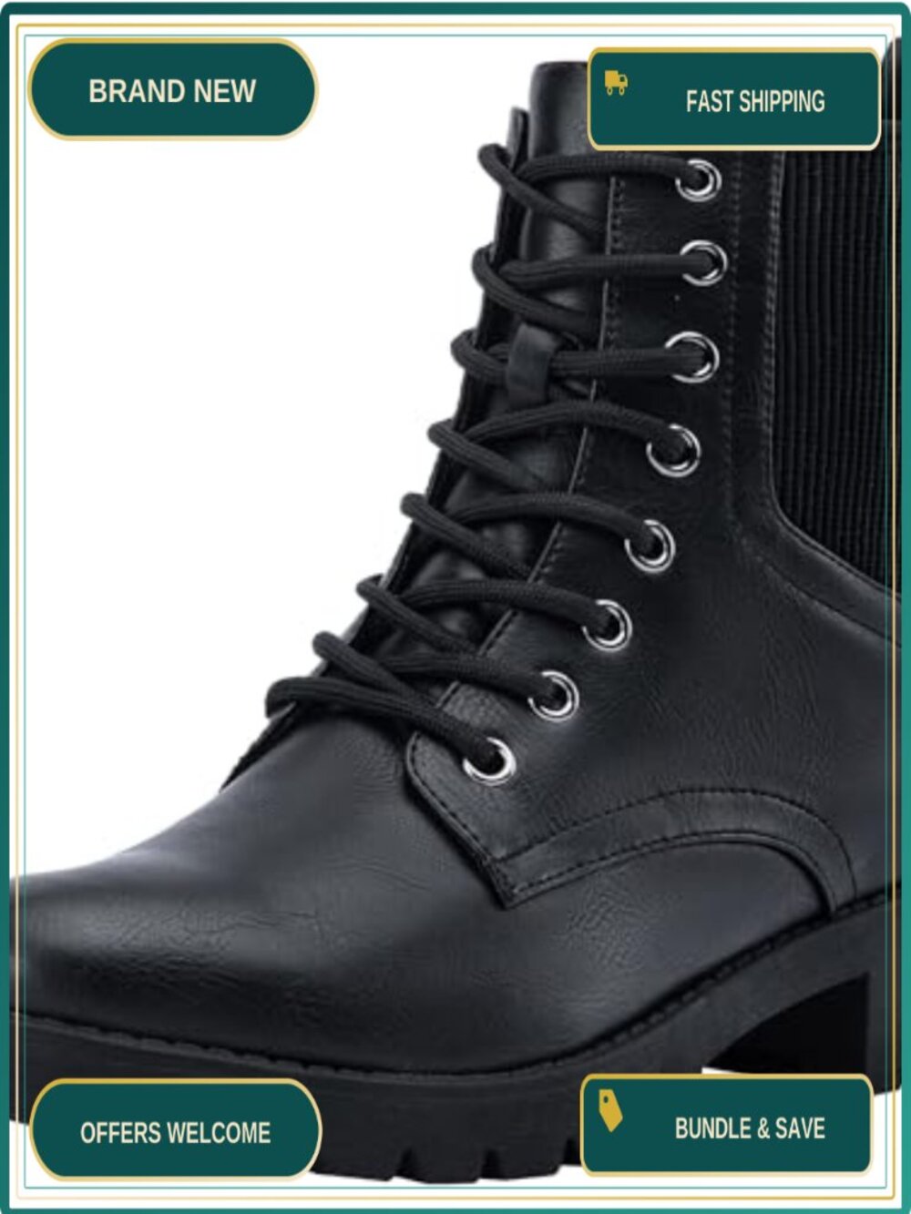 Women's Round Toe Lace-Up Combat Ankle Boots with Zipper and Lug Sole